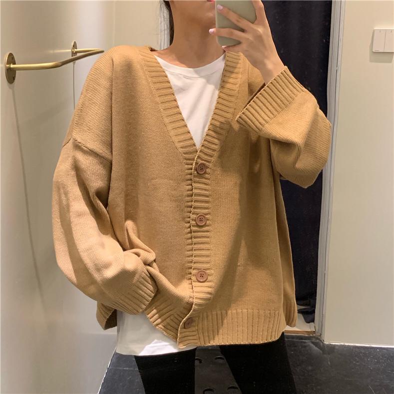 Áo Khoác Len Cardigan Dệt Kim Tay Dài Cổ Chữ V Dáng Rộng Phong Cách Cổ Điển Thời Trang Mùa Thu Cho Bạn Nữ