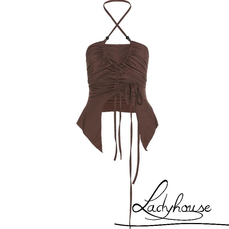 Áo Croptop Dây Rút Màu Trơn Lệch Tà Thời Trang Mùa Hè Dành Cho Nữ