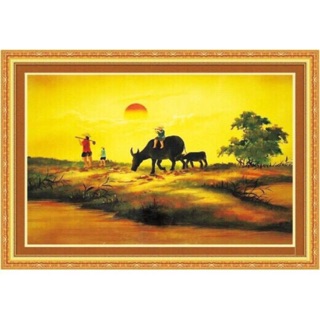Tranh thêu chữ thập thêu 100% CẢNH CHĂN TRÂU >53353,94x53cm> chưa thêu