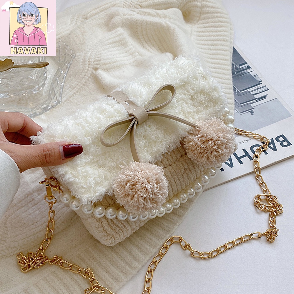 Túi handmade tự đan thời trang Pom Pom, túi tự đan len, túi xách nữ tự làm dễ thương - Phụ kiện đan túi HAVAKI
