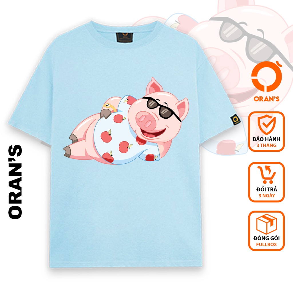 Áo thun Couple Tee in hình heo 02 dễ thương nam nữ tay lỡ Oversize chất COTTON 4C, FULLBOX - ORAN'S TEE