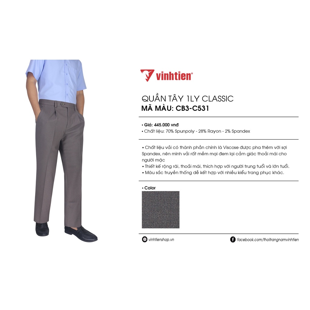 Quần Tây Nam Ống Đứng Vĩnh Tiến Dành Cho Trung Niên Xám