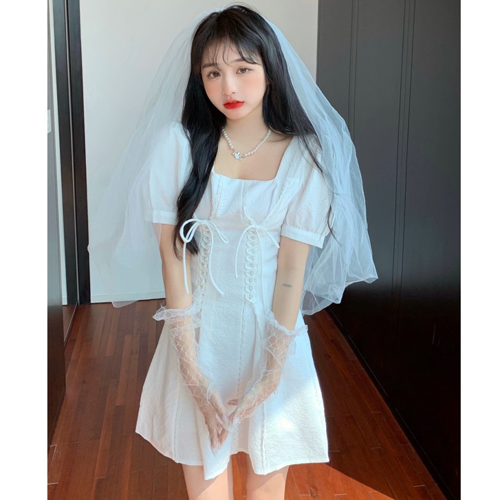 Đầm nữ trắng kiểu a dáng xòe Emilyshop