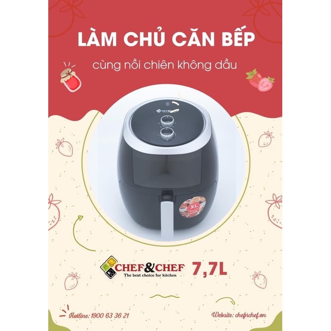 Nồi Chiên Không Dầu CHEF&amp;CHEF Dung Tích 7,7L Công Suất 2400W [Bảo Hành 12 Tháng ]