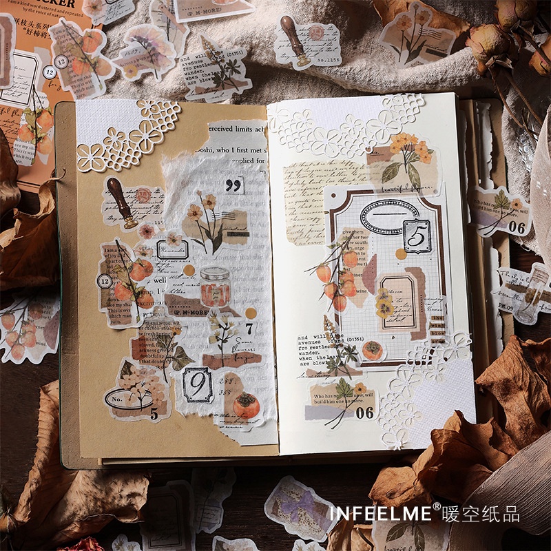S78 - Set 20 stickers washi nhánh cây hoa quả vintage cổ điển PaperMore trang trí sổ bullet journal, junk journal
