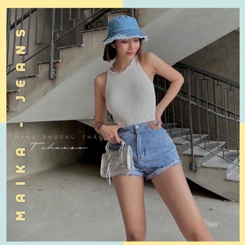 (Hình thật kèm video shop chụp) QUẦN JEANS ĐÙI NỮ RÁCH NHẸ LƯNG SIÊU CAO [MK1008]