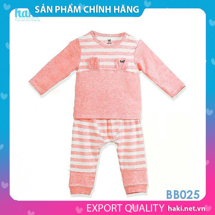 Bộ quần áo dài tay cài vai tai thỏ vải sợi tre cao cấp cho bé Haki BB025