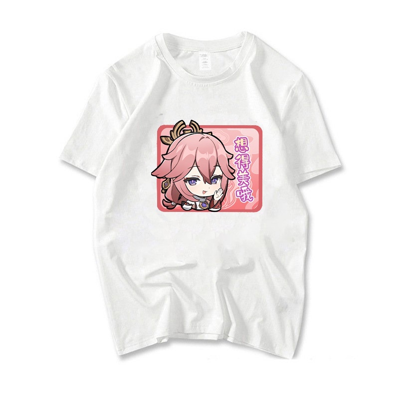 Áo thun phông trắng in hình nhân vật GENSHIN IMPACT ver CHỮ NHẬT game chibi anime thời trang nam nữ cá tính