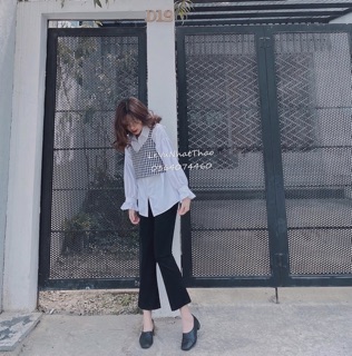 SÉT ÁO SƠ MI BÈO TAY + gile KẺ