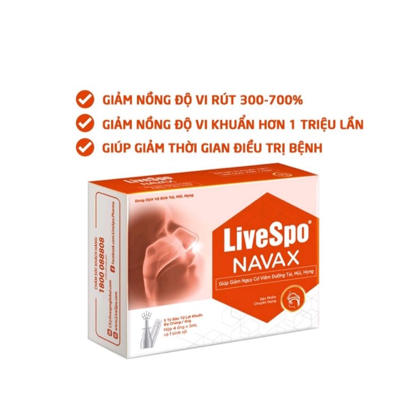 Nước muối sinh lý bào tử lợi khuẩn Livespo Navax ⚡ Nhà thuốc Hải Linh ⚡ Chuyên dụng, vệ sinh, phòng bệnh tai mũi họng