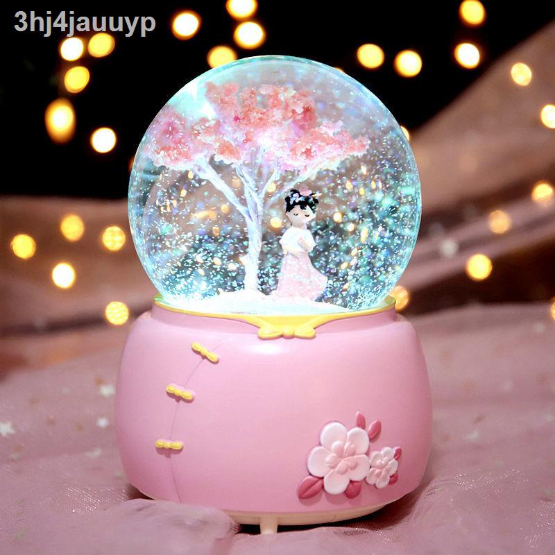 ✒Fantasy Sakura Hanfu Cô gái Công chúa Pha lê Quả cầu tuyết Hộp nhạc Hộp âm nhạc Hộp quà tặng ng