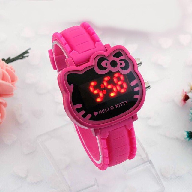 Đồng Hồ Điện Tử Dây Silicone Hình Hello Kitty Cho Bé Gái