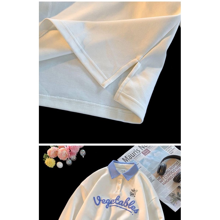 Áo Polo Tay Dài Unisex Nam Nữ VEGETABLES Oversize Form Rộng, Chất Cotton Mềm Mịn Co Giãn Không Xù Hàn Quốc