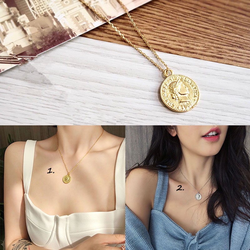 Dây chuyền mặt đồng xu tròn hình nhân vật cổ điển