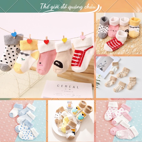 Set 5 Đôi Tất Cổ Cao Thu Đông Loại Dày In Hình Cho Bé,Vớ Cho Bé Từ 0-3 Tuổi
