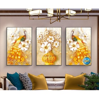 Tranh đính đá chim công KT:160x80cm. Tranh gắn đá chưa gắn.