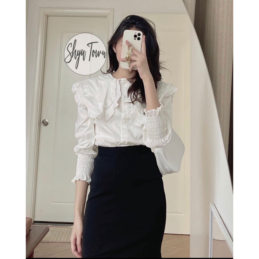 Áo sơ mi nữ vintage cổ bèo tay phồng tiểu thư xinh xắn, Áo sơmi trắng ulzzang cho nữ-Shyn.closet | BigBuy360 - bigbuy360.vn
