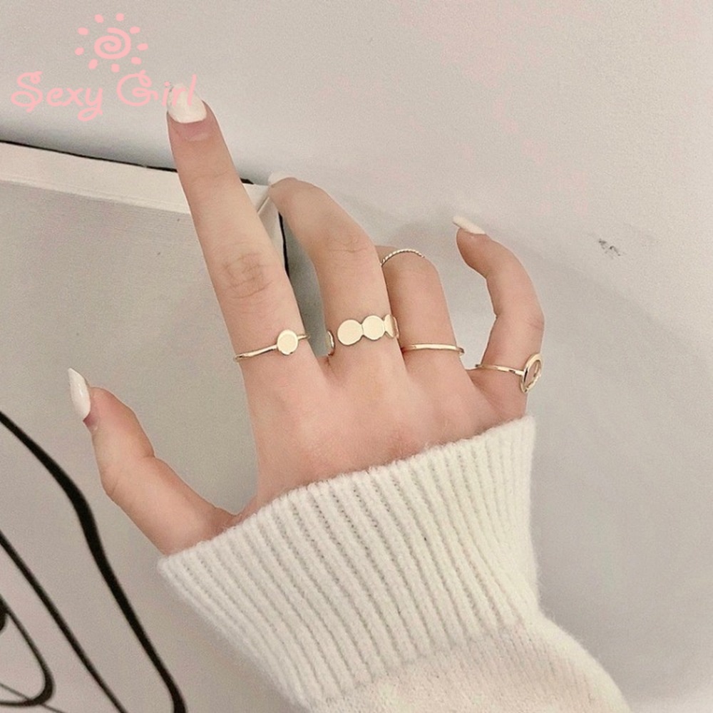 Set 5 nhẫn thiết kế hợp thời trang Hàn Quốc trẻ trung cho nữ
