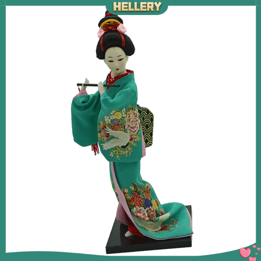 Búp Bê Geisha Mặc Kimono Màu Xanh Lá Kích Thước 12 Inch Phong Cách Nhật Bản Dùng Trang Trí Nhà Cửa