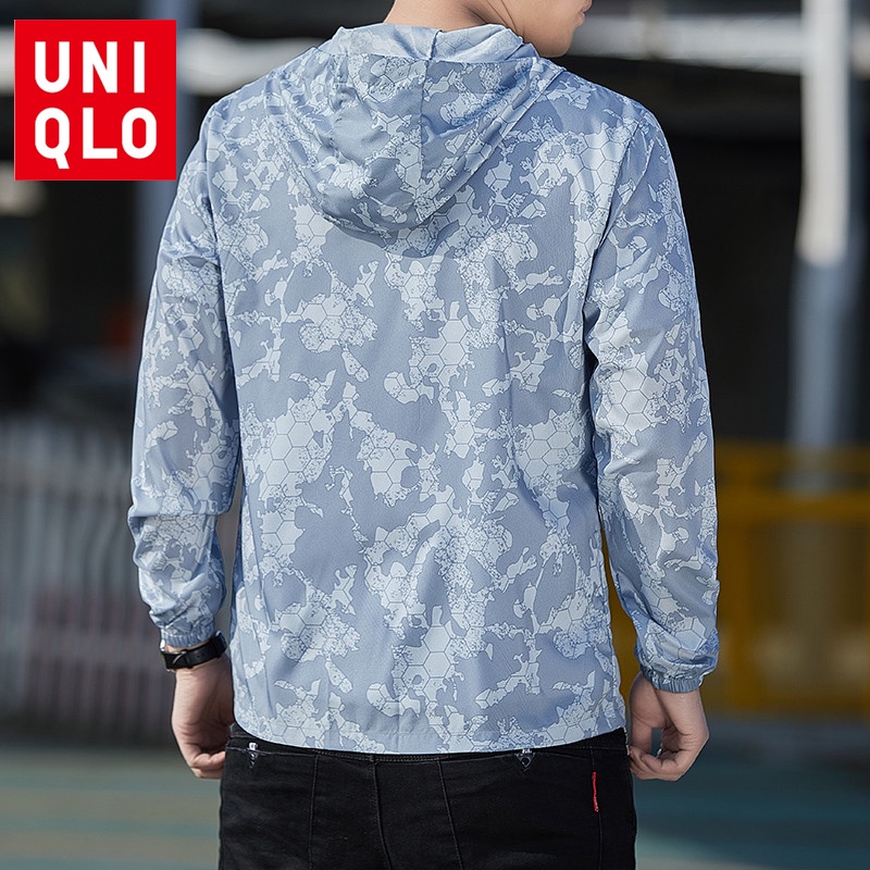 Uniqlo Áo Khoác Gió Có Nón Họa Tiết Rằn Ri upf50 + Thời Trang Mùa Hè Cho Nam