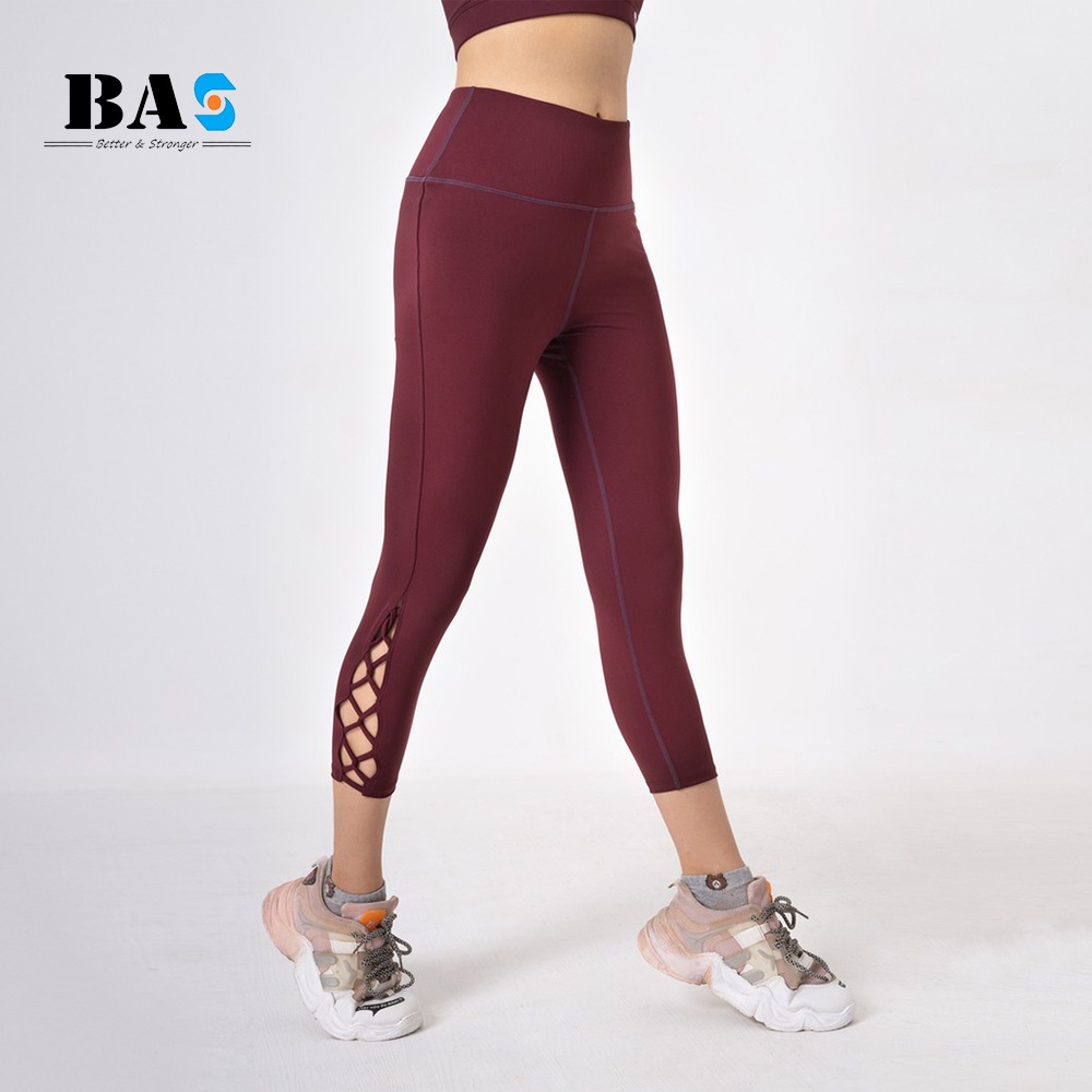 Set lửng thể thao tập yoga gym aerobic BAS bra 4 dây cách điệu phối legging 9 tấc cạp cao - SL210405