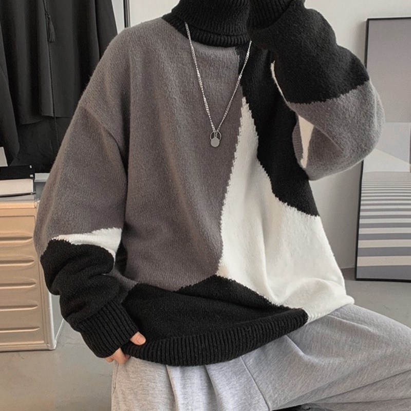 Áo sweater cổ cao dáng rộng giữ ấm thoải mái dễ phối trang phục thời trang cho nam size m-2xl
