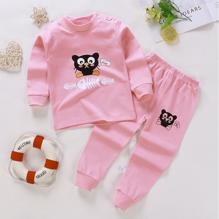 Quần áo thu đông bé gái Đồ ngủ cho bé gái Bộ quần áo thun dài tay cotton màu Hồng nữ 7 - 27kg - Me Yeu Con 1102