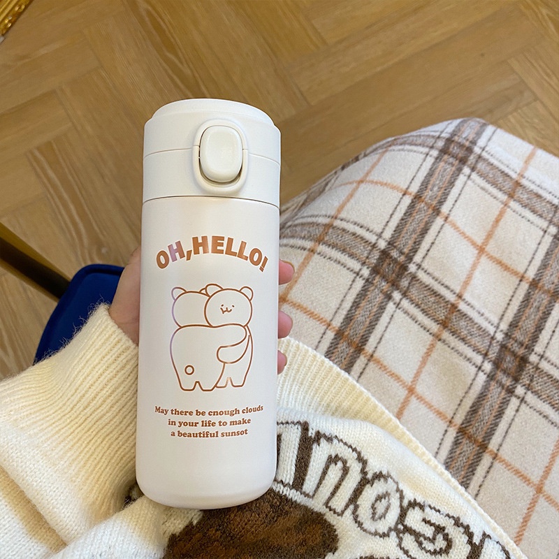 Bình Nước Giữ Nhiệt 420ml Bằng Thép Không Gỉ In Họa Tiết Hoạt Hình Dễ Thương Cho Bé