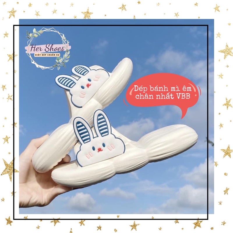 Dép bánh mì quai ngang cute đế cao chống trượt có sẵn - Dép nữ đi trong nhà ulzzang thỏ xinh