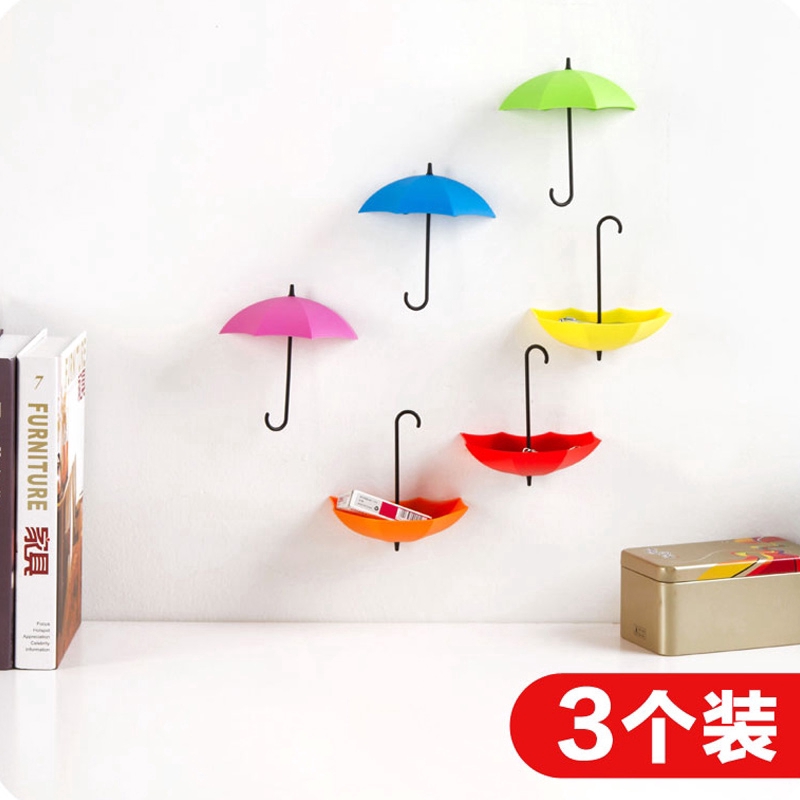 Set 3 móc treo đựng đồ dán tường thiết kế cây dù sáng tạo nhiều màu sắc