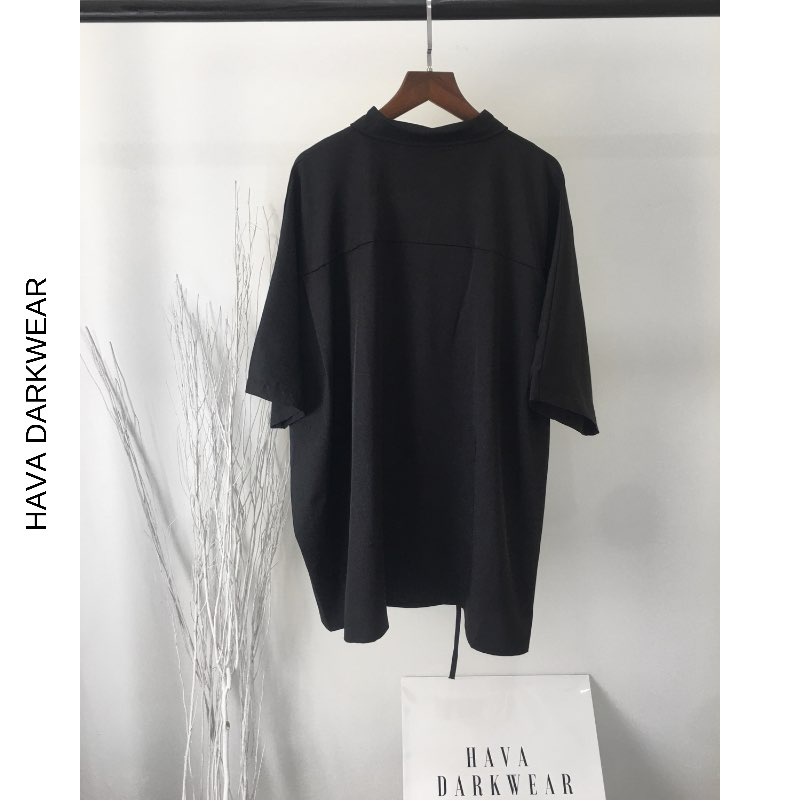Áo sơ mi đen HAVADW tay lỡ chất mango chéo hàn mềm mát form suông rộng cá tính ASM16