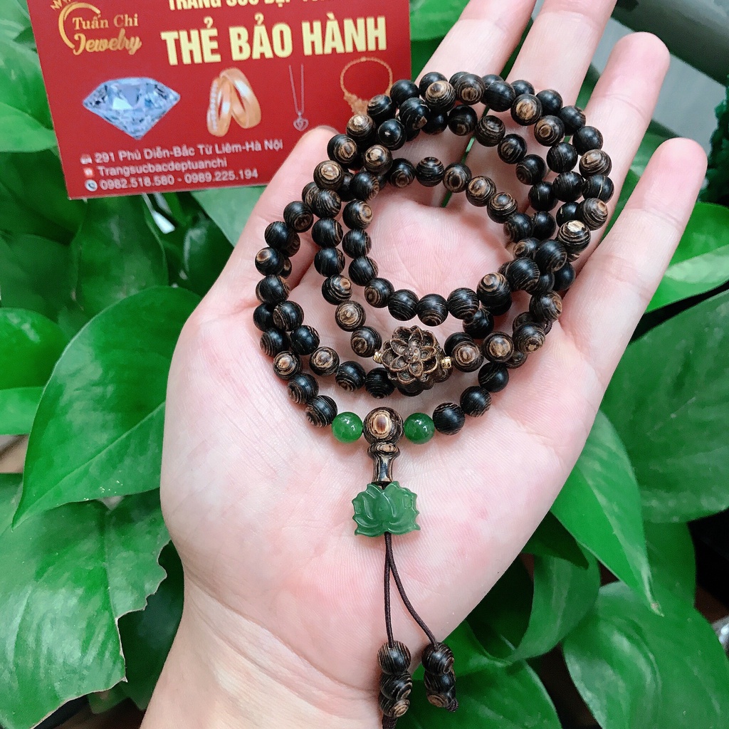 ⚡BẢO HÀNH⚡Chuỗi Tràng 108 Hạt Trầm Sánh Chìm Tự Nhiên- Vòng Tay Trầm Hương Kết Hơp Hoa Sen Ngọc Phong Thủy Cao Cấp