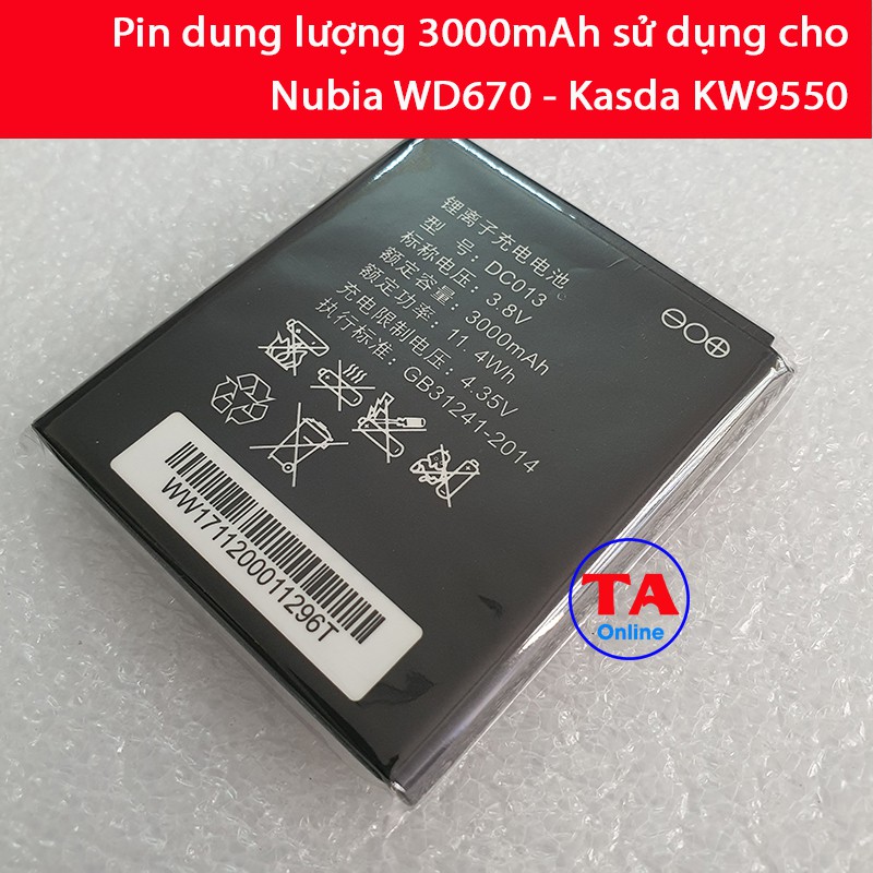 Pin thay thế cho Nubia WD670 - Kasda KW9550 dung lượng 3000mAh