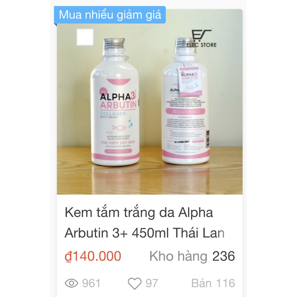 Sữa tắm trắng da Alpha Arbutin 3+ Thái Lan (mẫu 350ml)