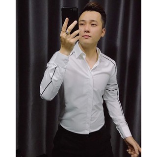 Áo Sơ Mi Nam Dài Tay Trơn Họa Tiết Sọc Tay Vai, Áo Sơ Mi T-Man