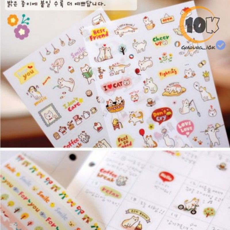 Bộ 6 vỉ sticker mèo trang trí đáng yêu (d16)