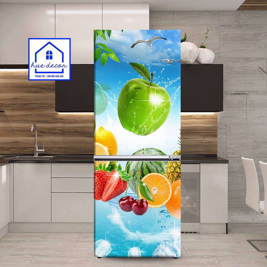 Decal dán tủ lạnh hoa quả tươi mát hàng xịn chống nước, giá tốt giao hàng tận nơi