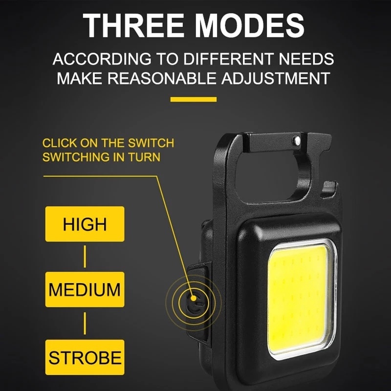 Móc Khóa Đèn Pin LED COB Mini 800 Lumens Di Động Với Nút Bần Đậy Tiện Dụng