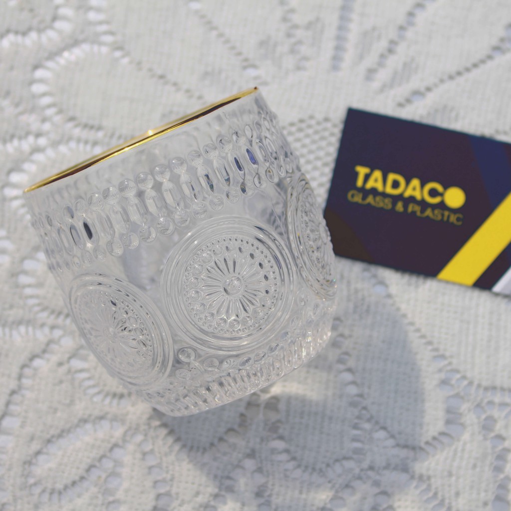 Ly thủy tinh decor cao cấp 265ml Hongli 77309 họa tiết hoa cúc mặt trời ☀️