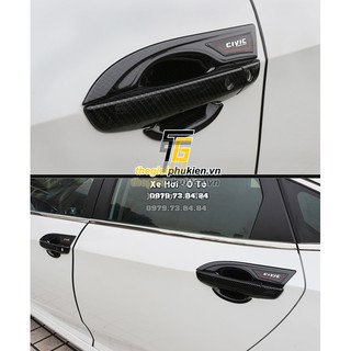 Bộ ốp tay nắm, ốp hõm cửa xe vân carbon honda civic 2016-2019