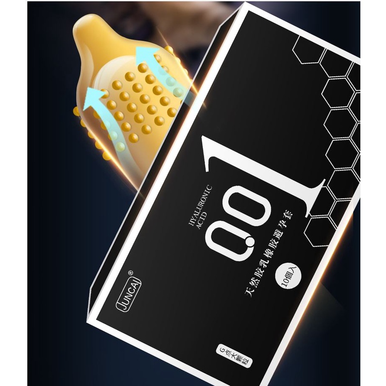 Bao Cao Su Juncai Siêu Mỏng 001 - Nhiều Gel gai Lớn hạt Liti màu Đen