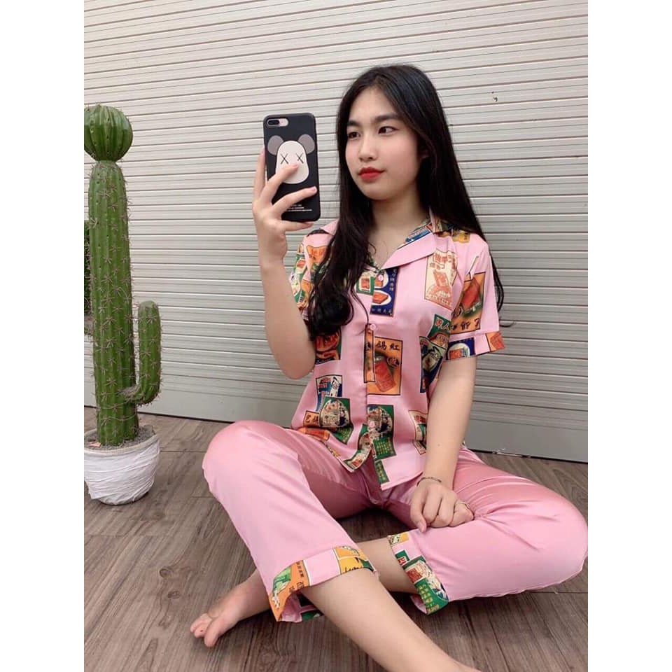 Bộ pizama đô la quần dài áo cộc xinh xắn