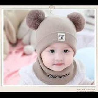 Mũ len quả bông kèm khăn ống siêu kute số 15