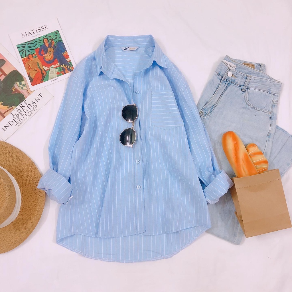 Áo sơmi kiểu, kẻ sọc, chất xô nhẹ không nhăn, phù hợp đi chơi, đi dạo