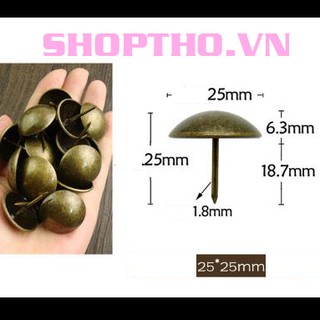 Đinh mũ màu đồng giả cổ 25*25mm (set 30 cái)