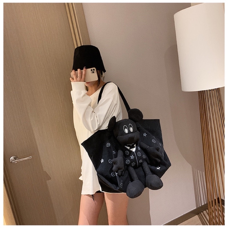 《HÌNH THẬT》Túi tote đeo vai - TÚI DU LỊCH thiết kế đính gấu mickey to siêu xinh ♥️