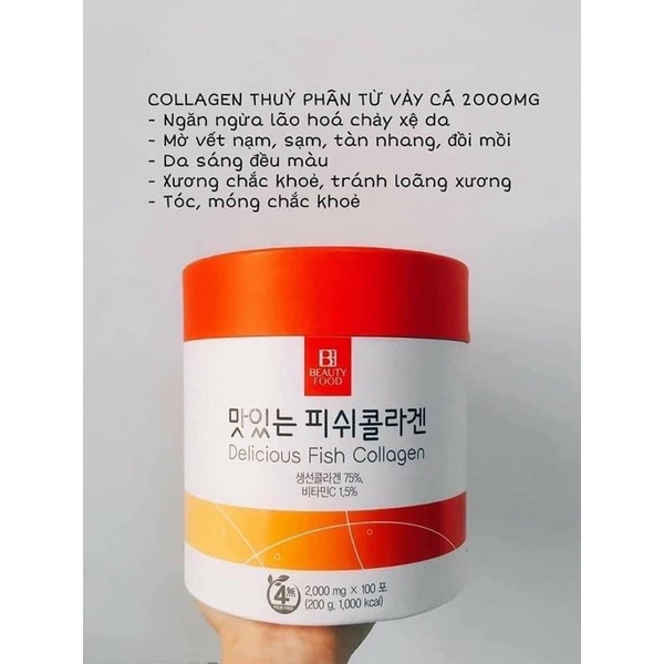 Collagen vảy cá Beauty Food Thuỷ Phân Hàn quốc 100 gói