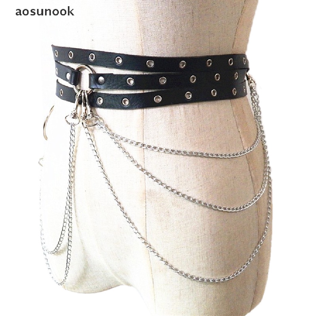 Thắt lưng nữ garter dây xích buộc eo phối da giả phong cách Punk
