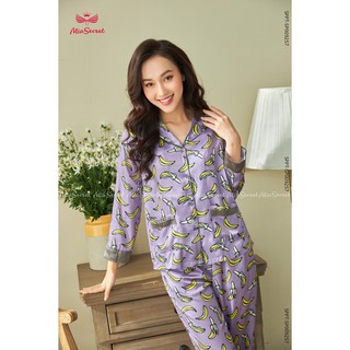 Bộ Pijama Chuối Tím Phối Nâu