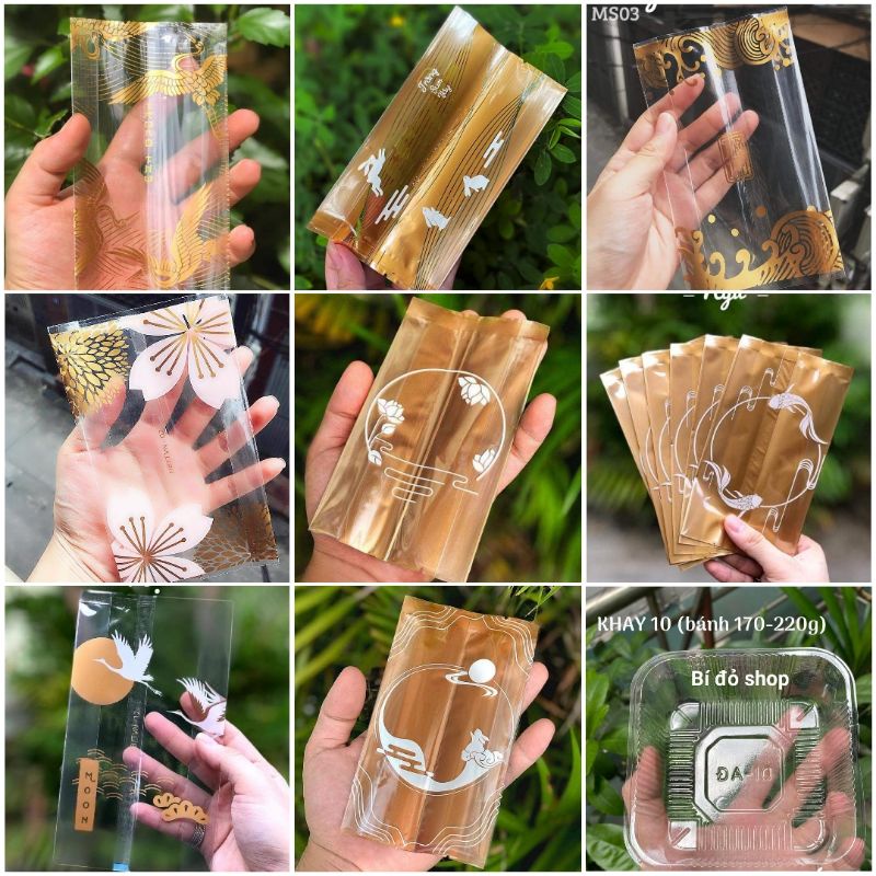 Size 200g - COMBO 100 TÚI HÀN MIỆNG + 100 KHAY size 10 đựng bánh trung thu 200g